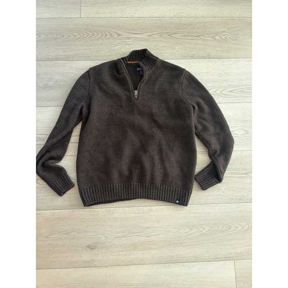 Rainforest Sweater Mens M Brown Wool Blend 1/4 Zip Knit Pullover Outdoor